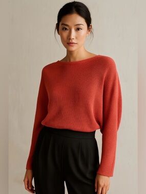 Aritzia Wilfred Womens Coline Linen Blend Ribbed Dolman Sleeve Top Size Small